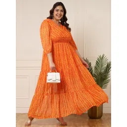 DEEBACO V-Neck Ethnic Motifs Print Puff Sleeve Maxi Dress-picture-29