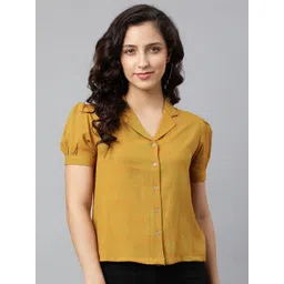 DEEBACO Women Mustard Premium Puff Sleeves Casual Shirt-picture-28