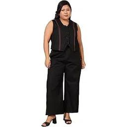 deebaco Women's Solid Cotton Poplin Ankle Length Waistcoat with Trouser|Cord Set for Women Fashion|Long Jumpsuits Western Dress for Women Stylish Two Piece Co ord Set|Casual Wear(Black)-picture-17