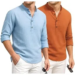 deemoon Combo of Men's Cotton Blend Solid Regular Fit Full Sleeve Short Kurta | Men's Trendy Short Kurta Pack of 2 (Available in Plus Size & Combo Packs)-picture-27