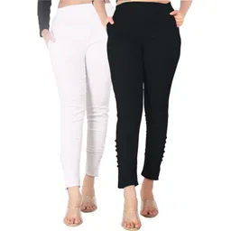 deepa enterprise Pack of 2 Women Regular Fit Black, White Cotton Blend Trousers-picture-24
