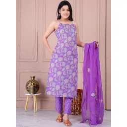 Deeps Fashion Women Ethnic Motifs Printed Regular Pure Cotton Kurta with Trousers & With Dupatta-picture-18