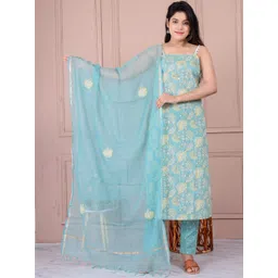Deeps Fashion Women Floral Printed Regular Pure Cotton Kurta with Trousers & With Dupatta-picture-38