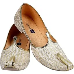 deeuco Men's Ethnic Cream and Golden Wedding and Sherwani Jutti,Mojari-picture-24