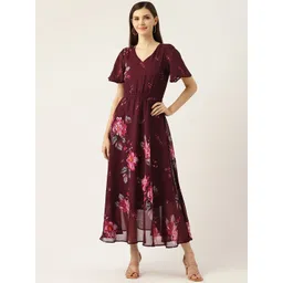 Deewa Maroon Floral Georgette Maxi Dress-picture-35