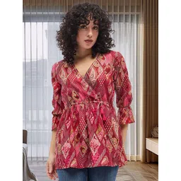 Deewa Women Floral Printed Bell Sleeves Peplum Top-picture-36