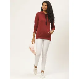 Deewa Women Maroon Solid Hooded Sweatshirt image 5