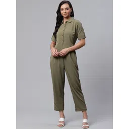 Deewa Women Olive Green Solid Basic Jumpsuit-picture-21