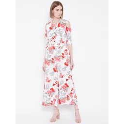 Deewa Women White & Red Printed Cold-Shoulder Basic Jumpsuit-picture-16