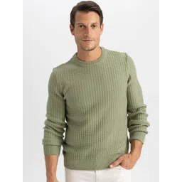 DeFacto Men Green Ribbed Pullover-image-4