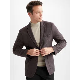 DeFacto Men Grey Self-Design Single-Breasted Blazer-image-40