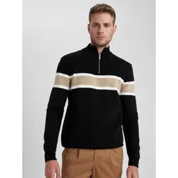 DeFacto Striped Mock Collar Half Zipper Acrylic Pullover Sweater-picture-22