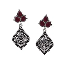 DEGHLAM Artificial Stones Studded Oxidised Teardrop Shaped Drop Earrings image 3