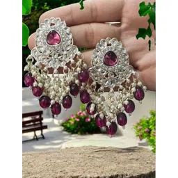 DEGHLAM Gold Plated Kundan Studded & Beaded Contemporary Drop Earrings-picture-35