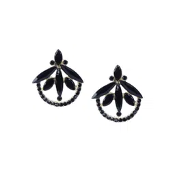 DEGHLAM Silver-Plated Artificial Stones Studded Contemporary Shaped Drop Earrings-picture-26