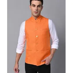 deific Men Textured Regular Fit Nehru jacket with Button Closure-picture-10