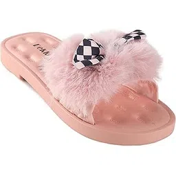 dekkin Women's DK001 Cushioned Slip-on Slides Open Toe Flats with Fur lining and Bow Slippers-picture-15