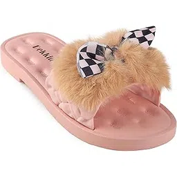 dekkin Women's DK002 Cushioned Slip-on Slides Open Toe Flats with Fur lining and Bow Slippers-picture-37