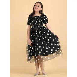 DEKLOOK Girls Floral Printed Square Neck Smocked Georgette Fit & Flare Midi Dress-picture-20