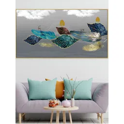 DEKORSTATION Blue & Grey Floral And Botanical Printed Canvas Wall Art-picture-38