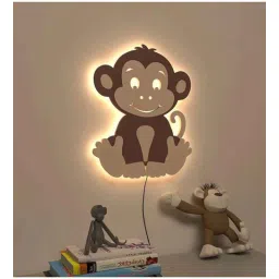 dekorstation Cheerful Baby Monkey Brown & Beige Engineered Wood Wall Art With LED Light-picture-35
