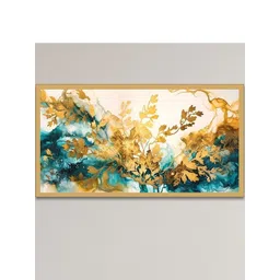 DEKORSTATION Gold-Toned & Blue 1 Piece Canvas Floral and Botanical Wall Painting-picture-32