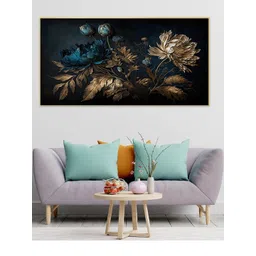 DEKORSTATION Gold-Toned & Blue 1 Piece Canvas Floral and Botanical Wall Painting-picture-14