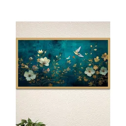 DEKORSTATION Gold-Toned & Blue Canvas Floral and Botanical Wall Paintings With Frame-picture-34