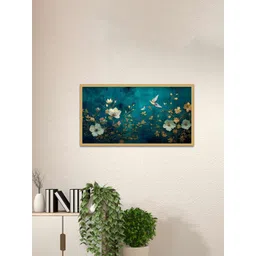DEKORSTATION Turquoise Blue & Gold-Toned 1 Piece Canvas Floral and Botanical Wall Paintings-picture-19