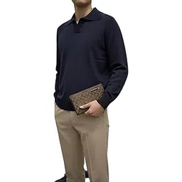 delan Men Navy Collared Knit Sweater | Long Sleeve Soft Lightweight Casual Pullover-picture-11