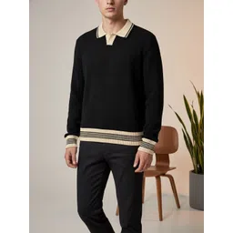 DELAN Men Striped Ribbed Woollen Pullover image 3