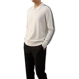 delan Men White Polo Neck Knit Sweater with Stripe Sleeves | Everyday Wear-picture-11