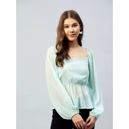 DELAN Sea Green Square Neck Sheer Top-picture-28