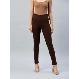 DELAN Women Brown Solid Slim-Fit Treggings-picture-16