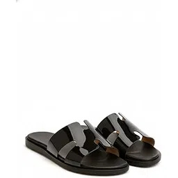 delefs Men Genuine Leather Slippers | Handcrafted Luxury Slides with Cushioned Sole & Anti-Slip Grip | Stylish Indoor Outdoor Footwear(BK)-(Series)-104-picture-56