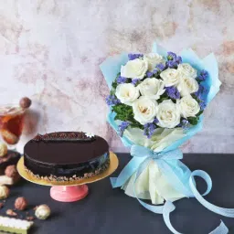 Delicious Truffle Cake With Bunch Of White Roses (Half kg)-picture-15
