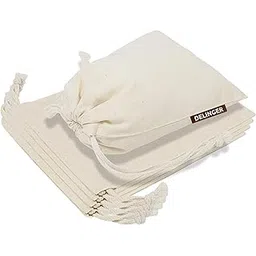 DELINGER 10 Pcs Cotton Drawstring Potli Cloth Bags For Kitchen, Reusable Bags For Grocery, Non Plastic Packing, Masala Potli, Spice Bag, Fridge Bag .Off White (Hight 8 inch and Width 6 inch)-picture-19
