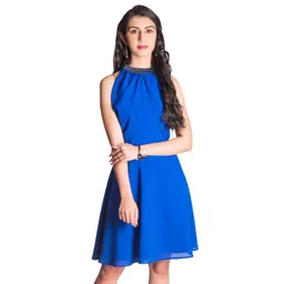 DELIS Choker Neck Georgette Fit & Flare Dress-picture-22