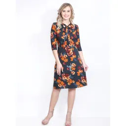 DELIS Floral Print Tie-Up Neck Georgette A-Line Dress-picture-11