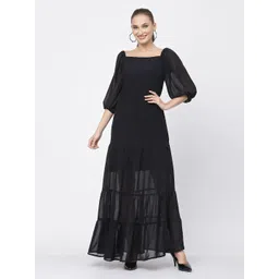 DELIS Puff Sleeve Georgette Fit & Flare Maxi Dress-picture-40