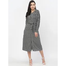 DELIS Striped Georgette A-Line Midi Dress-picture-20