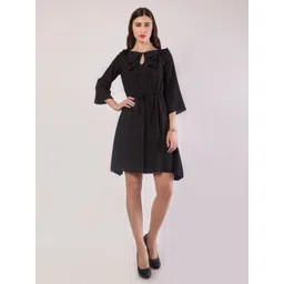 DELIS Women Tie-Up Neck Georgette Fit & Flare Dress-picture-23