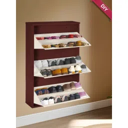 Delite Kom Coffee & Ivory Metal 6 Shelves Shoe Cabinet with Lock-picture-45