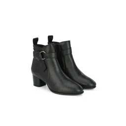 Delize Black Solid Mid Heel Ankle Boots-picture-43
