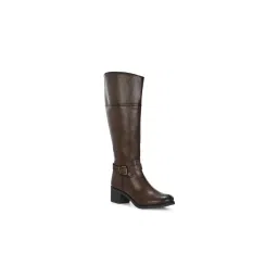 Delize Brown Women Vegan Leather Mid Heel Knee Buckle Boots-picture-27