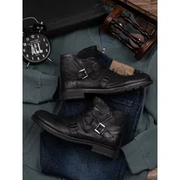 Delize Men Black Solid Leather Boots-picture-28