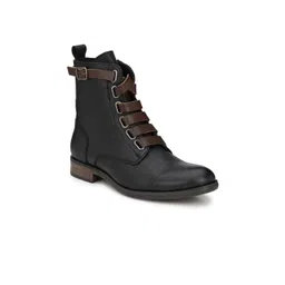 Delize Men Black Solid Leather Flat Boots-picture-33