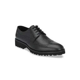 Delize Men Black Solid Leather Formal Derby Brogues-picture-18