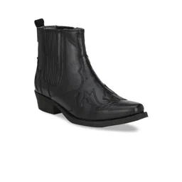 Delize Men Black Textured Mid-Top Flat Boots-picture-43
