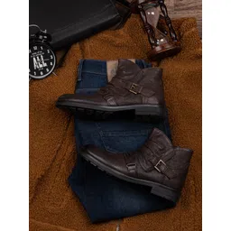 Delize Men Brown Solid Leather Ankle Desert Boots-picture-18